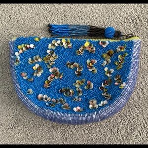 Anthropologie Beaded Tassel Clutch NWOT Blue